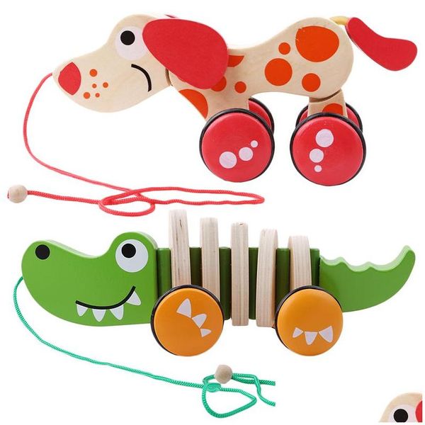 Tire Toys Enfants en bois Clogodile Dog Drag Twisting Enfants Cartoon Animal Puzzles Classic Baby Toy Car Livraison de gouttes éducatives GIF DHRE7