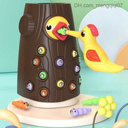 Pull Toys Montessori Preschool Toys Magnetic Woodpecker vangen Worm en voederspel speelgoed Set Fine Motor Skills Kindergarten speelgoedcadeaus Z230814