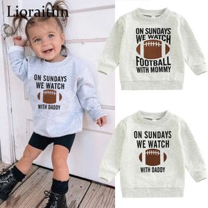 Pullover 0902 Lioraitiin 06Years Toddler Kids Girl Boy Sweatshirt Ball Season Daddy Mommy Letters Football Print Tops 221125