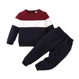 Pull 1-6 ans enfants garçon vêtements ensemble manches longues couleur bloc pull + pantalon 2 pièces automne hiver enfants garçon Sport mode tenue L231215