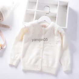 Jersey 2023 Outumn Winter Pearl Solid Girls Sweater Baby Princess Mink Velvet Knit Cardigan Chaqueta Kids Clothing HKD230719