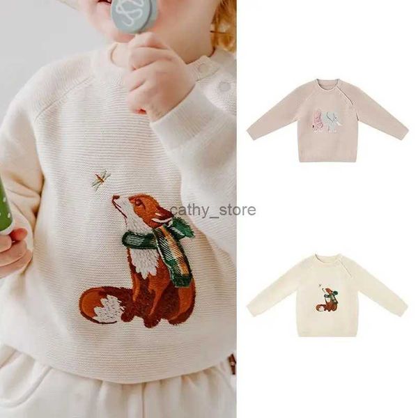 Jersey 2023 Clibeso Boutique suéter de punto para niños dibujos animados animales estampado tejido jersey Tops niños niñas ropa al aire libre L231215