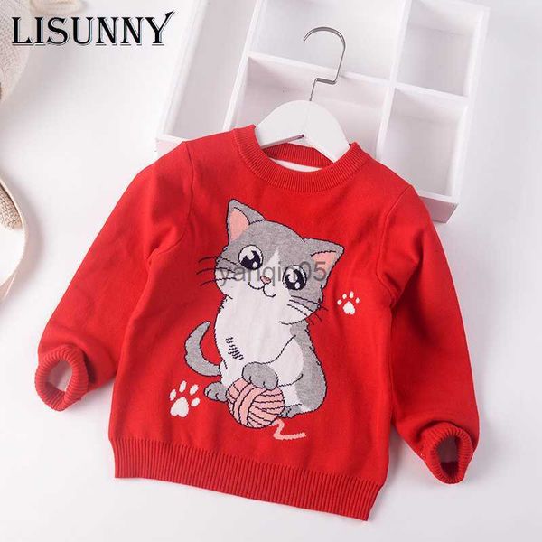 Pull 2023 Nouveau Automne Hiver Enfants Vêtements Enfants Pull Filles Pull Bébé Pull Mode Dessin Animé Chat Toddler Vêtements 2-7y HKD230719