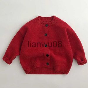 Pull 2024 Bébé Nouvel An Rouge Vêtements Hiver Fille Garçons Polaire À Tricoter Chandails Enfant Enfants Automne Doux Épaissir Solide Cardigan Outfit x0818