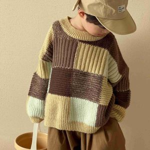 Pullover 7106 Children Sweater 2023 Autumn Nieuwe Koreaanse kleur Matching Boy's Sweaters Retro Casual Girl's gebreide trui pullover X0818
