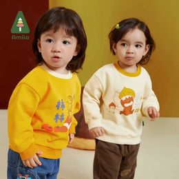 Pullover Amila baby 2023 herfst nieuwe vergelijking ketting bedrukt warme yunrou cotton hoodie jongens en meisjes mode kinderkinderen kledingl240502