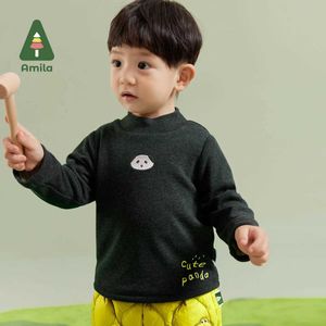 Pullover Amila Baby Boy T-shirt 2023 Winter Nieuwe wollen Panda-borduurwerk zacht en modieuze babykledingl240502