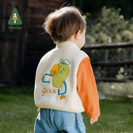 Pullover Amila Baby Jacket Coat Spring 2024 Nieuwe stand Kraag Solid Colar Cartoon Leuke Casual Fleece Girls Boys Winter Desl240502