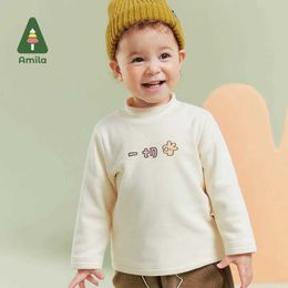 Pullover Amila Baby T-shirt 2023 Winter Nieuwe multi-kleuren High Neck Wol Comfortabel en Warm Baby ClothingL240502