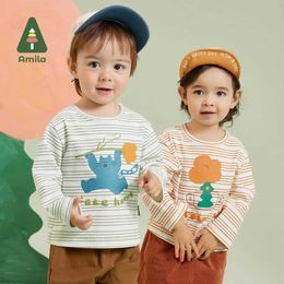 Pullover Amila Boys and Girls T-shirt 2023 Autumn Nieuwe 3D-geprinte multi-gelaagde babykleding Warm en ademende baby Topl240502