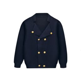 Pull Arrivée Cardigans tricotés pour garçons Angleterre Style Double boutonnage Manteaux Printemps Automne Bleu Marine Adolescent Uniforme Filles Pull 231102