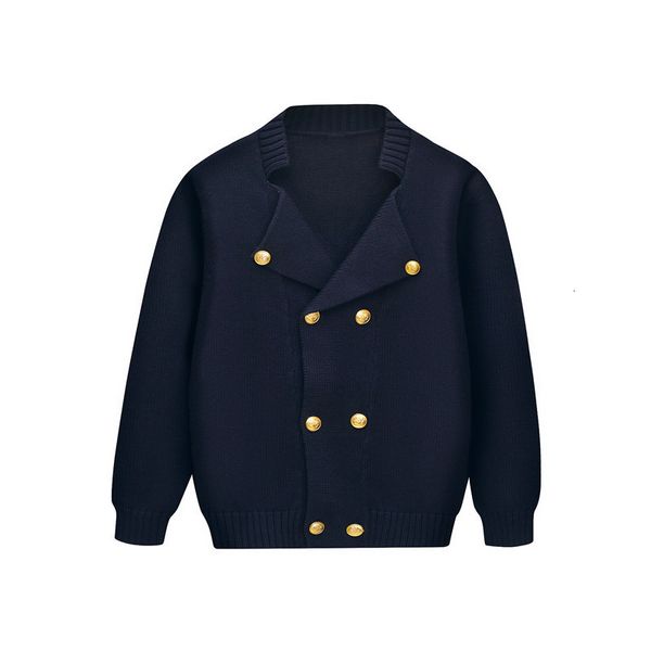 Pull Arrivée Cardigans tricotés pour garçons Angleterre Style Double boutonnage Manteaux Printemps Automne Bleu Marine Adolescent Uniforme Filles Pull 230909
