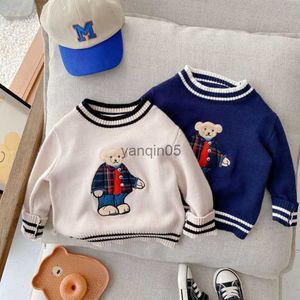 Pullover Herfst Baby Jongens Cartoon Beer Trui Kinderkleding Meisjes College Style Pullover Peuter Gebreide Truien Kids Tops 0-6Y HKD230719