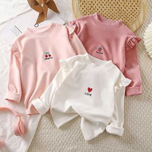 Pullover herfst meisje schattige lange mouwen t-shirt veer kleding kinderen baby werkkleding halslijn t-shirt kindermeisjes meisje ritsed topl240502