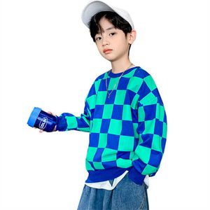 PULLOVER Autumn Sweatshirt For Boys Kids Casual Long Sleeve Streetwear Top Katoen Fashion Cool Plaid Print Koreaanse kinderen S Kleding 220924