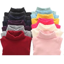 Jersey Otoño Invierno niños cuello alto suéter para niños 10 colores sólidos niñas niños camisa básica 210 años 230619