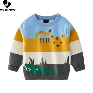 Pullover Autumn Winter Kids Pullover Sweater Boys Cartoon Jacquard Thick Oneck Knitted Jumper Sweaters Tops Children Clothing 230822