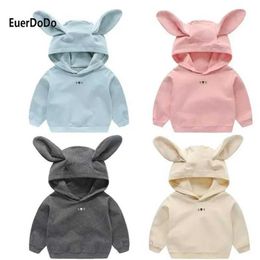 Pullover Baby Girl Boy Hoodie Baby Sweatshirt Childrens Coat Hoodie gekleurd jas konijn oor kleding lente en herfst kinderen topl2405