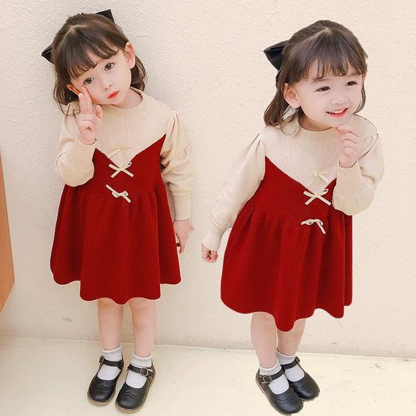 Jersey Bebé Niñas Lindo Arco Suéter Vestidos Ropa Niño Infantil Navidad Vestido de punto Niños Niños Otoño Primavera Ropa 2-7T