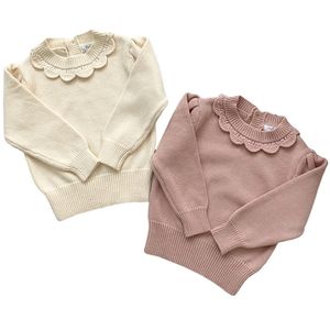 Pull bébé filles pull automne tout-petits enfants pulls tricotés hauts style coréen couleur pure col à volants bébé filles pulls 220919