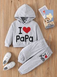 Jersey Conjunto para bebé de 0 a 2 años, niño pequeño que aprende a caminar "I love Daddy", jersey con capucha y pantalones deportivos con estampado en inglés, primavera y otoño 231021