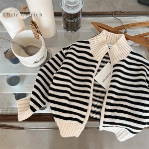 Pull né bébé fille garçon rayé veste infantile enfant en bas âge enfant à manches longues tricoté cardigan décontracté pull à fermeture éclair vêtements 3M2Y 231115