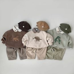 Pullover Boy Boys Ropa Espesar Otoño Corea Dinosaurio Traje de impresión Conjunto Bebe Fille Ropa de algodón Cosas para bebés nacidos 230523