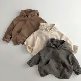 Pull à capuche en tricot pour garçons et filles, Style ample, avec poche avant, 230918