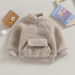 Pullover kinderen baby jongens meisjes fleece hoodie winter lange mouw opstaande kraag sweatshirt jas met zak peuter 231027
