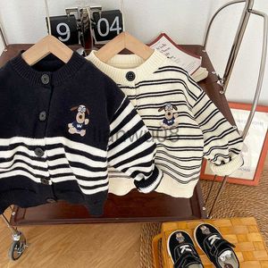 Pullover Children Boy Knitting Sweater 06Years Toddler Kids Lange Mouw Cartoon Borduurwerk gestreepte vest tops Korea Spring Kleding X0818