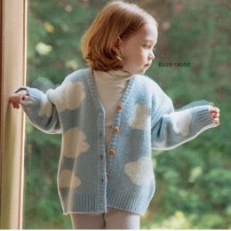 Pull Enfants Vêtements Apring Automne Ciel Bleu Nuage À La Mode Cardigan Manteau Épaississement Doux Casual Simple Chandail Tricoté 230801