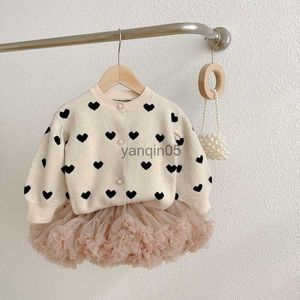 Pullover Kinderkleding Koreaanse Stijl Kinderkleding Lente Stijl Meisje Liefde Bubble Mouw Vest Baby Gebreide Jas HKD230719