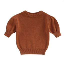 Pull décontracté à manches courtes pour enfants, pull à la mode, couleur unie, col rond, tricot, 231016