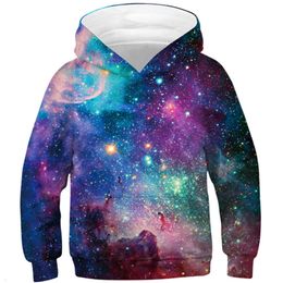 Pullover Children Star Space Galaxy Hoodies Hooded Boy Girl Hat 3D Sweatshirts Imprimer Nébulet coloré
