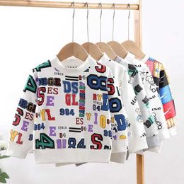 Sweaters para niños de jersey Camas de algodón Camisetas para niños y niñas Vestidos de manga larga Patrones de dibujos animados de primavera y otoño