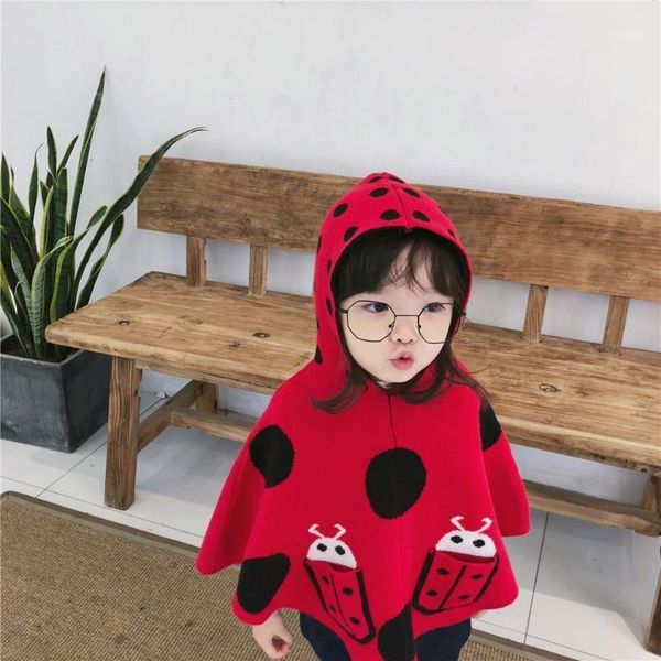 Pullover Christmas Kids Cap Capon Tricot non-Pill Sweet Dot Girls Poncho Autumn Winter Batwing Sleeve
