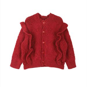 Pullover dfxd mode herfst nieuwe babytruien pure kleur uitgehold uit gebreide vestjasje kinderen meisje prinses trui jas 2-7 jaar 0913