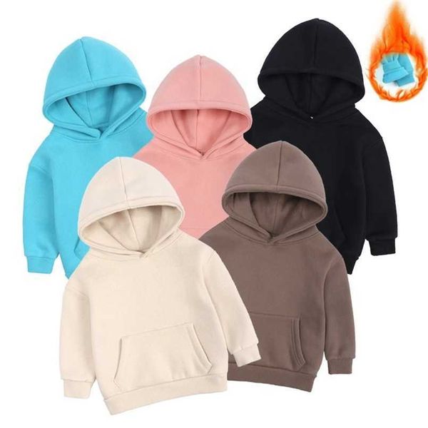 Jersey Otoño Invierno Cálido Fleece Niños Sudadera con capucha Bebé Niños Niñas Algodón Sólido Top Niños Con Capucha Jumper Ropa Exterior Camisa De Manga Larga 220924