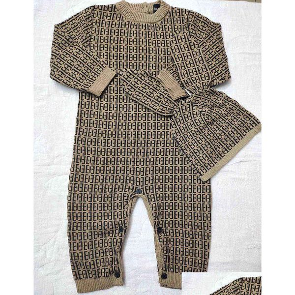 Pullover Fashion Letter Style Baby Clothes Trift Sweater Cardigan Toddler Born Garçons Girls Brown Rose Rose Romper and Hat Set Drop DH3SM