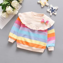 Trui Meisjes Herfsttrui Kinderen Casual Ronde Hals Regenboog Streep Top Lange Mouw Onderlaagkleding 231021