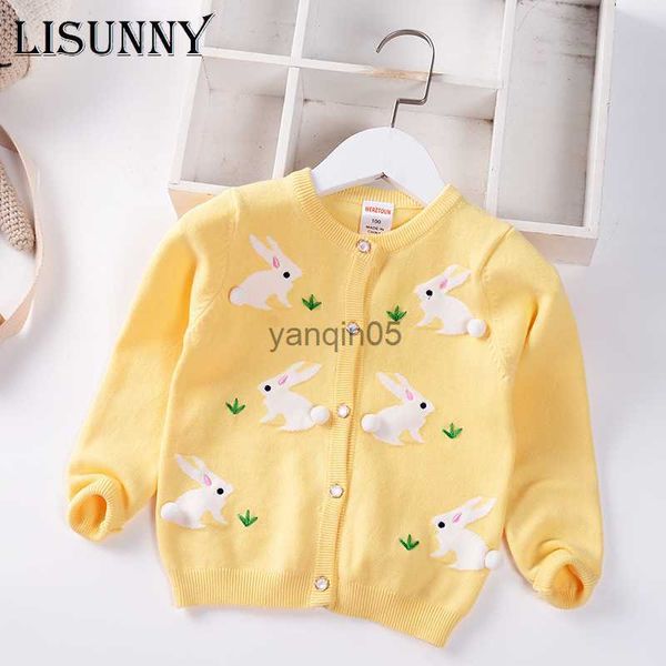 Pull filles Cardigan pull automne 2023 o-cou nourrissons enfants coton tricots dessin animé lapin bébé enfants manteau enfant en bas âge vêtements 2-7y HKD230719