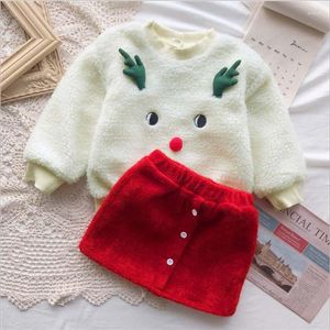 Pullover Girls Fashion European en American Christmas Plus Velvet Sweater Short Sok Tweedelig pak Kinderkleding Winter Baby