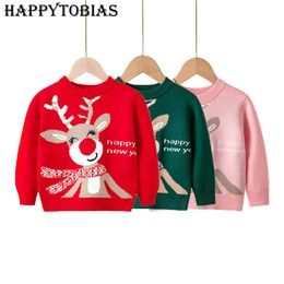Trui Happytobias Kersttrui voor kinderen Elandenprint Gebreid Warm O-hals Trui Kindersweaters 231108