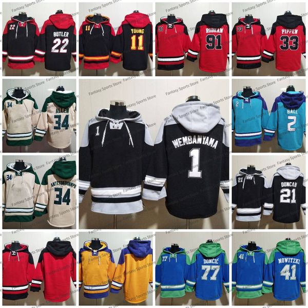 Sudadera con capucha Jersey de baloncesto Wembanyama Duncan Ball Retro 34 Shaquille Johnson Allen Jimmy Butler Doncic Dennis Pippen Rodman Ball Suéter joven Moda