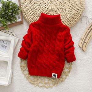 Pulstover ienens para niños suéter tricots tortuga de tortuga jalones de julque bebé tops de invierno suéteres de color sólido