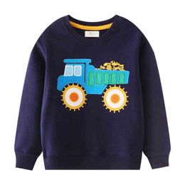 Pullover springen meters herfst winter kinderen sweatshirts met auto's applique hot verkopen jongens capuchon shirts kinderkleding tops 0913