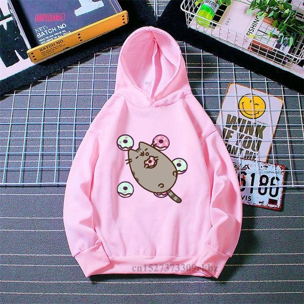 Pulver kawaii ropa para niños café gato amor donut animal estampado con capucha rosa chicas harajuku sudadera divertida para niños abrigo 220919