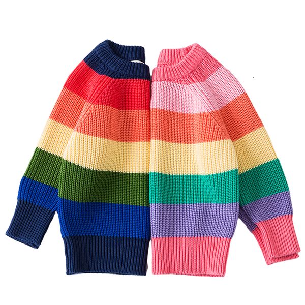 Pullover enfants bébé filles garçons pull d'automne hiver à manches pleines arc-en-ciel rayures pour les enfants en bas âge en knit 230801