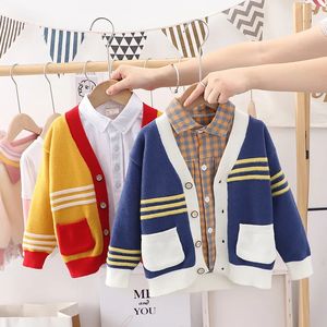 Pull enfants tricot pull vêtements pour enfants en gros enfants portent une veste rayée fille pull garçon pull cardigan 1-7Y 231115