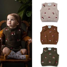 Trui Kinderen Trui Shirley Bredal Merk Meisjes Kleding Herfst Peuter Vest Paddestoel Borduren Katoen Zachte Baby Jongens Gebreide Tops 230801